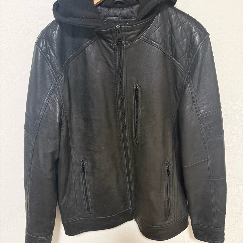 Black Rivet Men’s Genuine Leather Jacket - Black - Classic Moto Style
